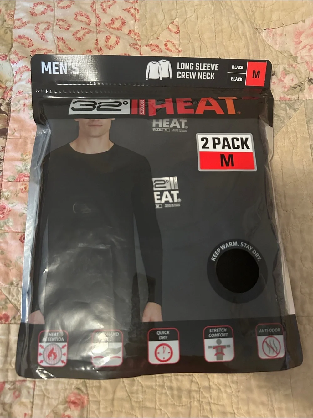 32 Degrees Men’s Long Sleeve Crew Neck Thermal Tops 2-Pack - Black
